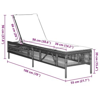 Ligbed met kussen poly rattan lichtgrijs