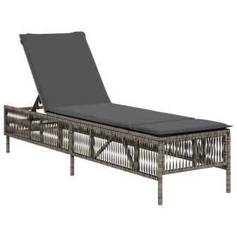 Ligstoelen 2 st met kussens poly rattan grijs