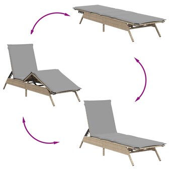 Ligstoelen 2 st met kussens poly rattan beige