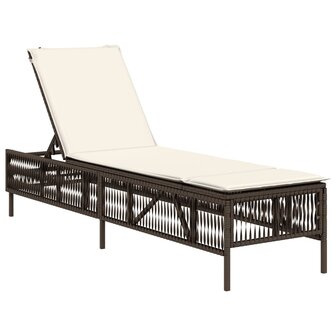 Ligstoelen 2 st met kussens poly rattan bruin