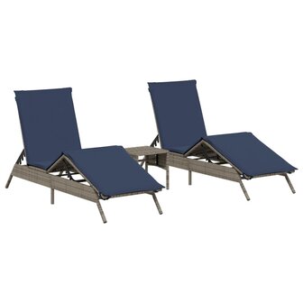 Ligbedden 2 st met tafel poly rattan grijs (alleen VS)