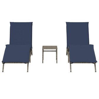 Ligbedden 2 st met tafel poly rattan grijs (alleen VS)