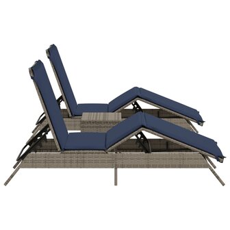 Ligbedden 2 st met tafel poly rattan grijs (alleen VS)
