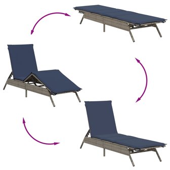 Ligbedden 2 st met tafel poly rattan grijs (alleen VS)