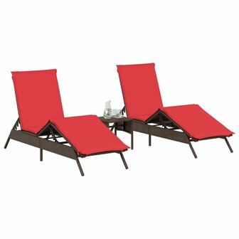 Ligstoelen 2 st met tafel poly rattan bruin (alleen VS)