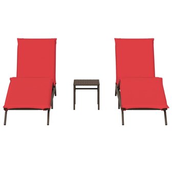 Ligstoelen 2 st met tafel poly rattan bruin (alleen VS)