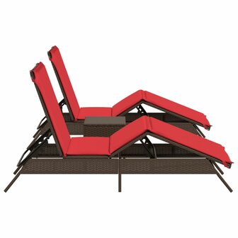 Ligstoelen 2 st met tafel poly rattan bruin (alleen VS)
