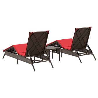 Ligstoelen 2 st met tafel poly rattan bruin (alleen VS)
