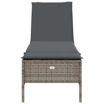 Ligbed met kussen poly rattan grijs