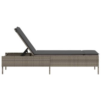 Ligbed met kussen poly rattan grijs