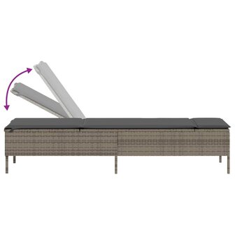 Ligbed met kussen poly rattan grijs