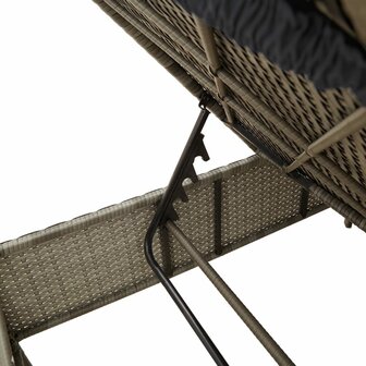 Ligbed met kussen poly rattan grijs