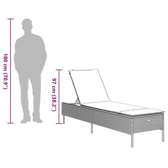 Ligbed met kussen poly rattan grijs