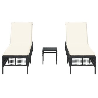 Ligbedden 2 st met tafel poly rattan zwart