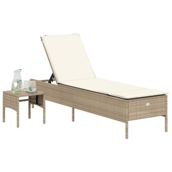 Ligbed met tafel en kussen poly rattan beige