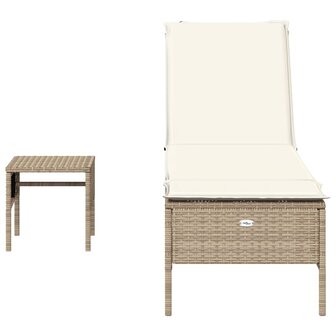 Ligbed met tafel en kussen poly rattan beige
