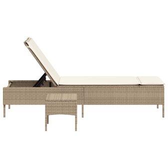 Ligbed met tafel en kussen poly rattan beige
