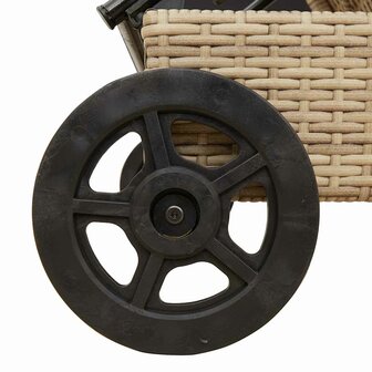 Ligbed met wielen en kussen poly rattan beige