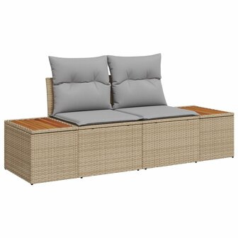 8-delige tuin eetset met kussens beige poly rattan acacia