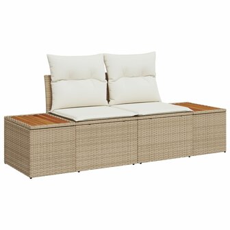 8 delige tuin eetset met kussens beige poly rattan acaciahout