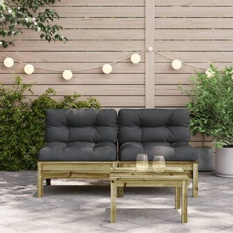 Tuinbanken 2 st zonder armleuningen met kussens hout