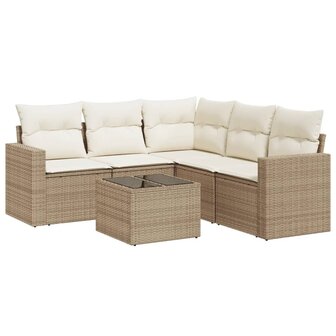 6-delige Loungeset met kussens poly rattan beige