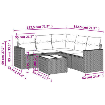 6-delige Loungeset met kussens poly rattan beige