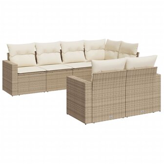 7-delige Loungeset met kussens poly rattan beige
