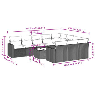 11-delige Loungeset met kussens poly rattan grijs