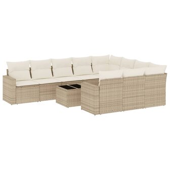 11-delige Tuinset met kussens poly rattan beige