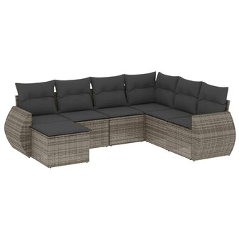 7-delige Loungeset met kussens poly rattan grijs