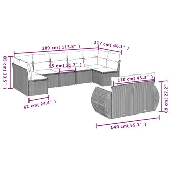 9-delige Loungeset met kussens poly rattan beige