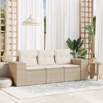 3-delige Loungeset met kussens poly rattan beige