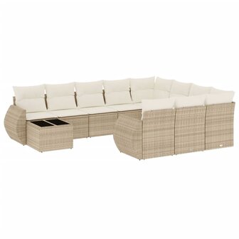 11-delige Tuinset met kussens poly rattan beige