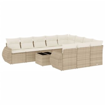 11-delige Tuinset met kussens poly rattan beige