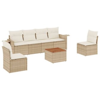 7-delige Loungeset met kussens poly rattan beige