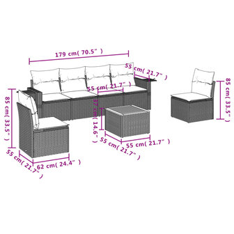 7-delige Loungeset met kussens poly rattan beige