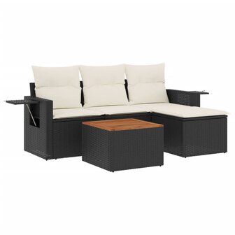 5-delige Loungeset met kussens poly rattan zwart