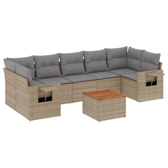 8-delige Loungeset met kussens poly rattan beige