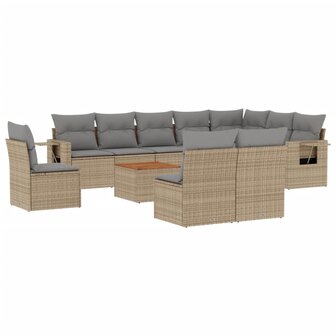 11-delige Tuinset met kussens poly rattan beige