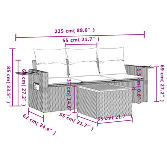 4-delige Loungeset met kussens poly rattan beige