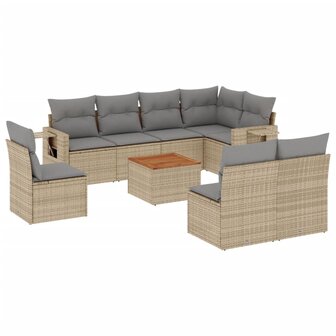 9-delige Loungeset met kussens poly rattan beige