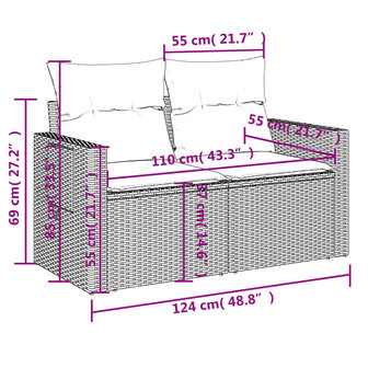 11-delige Loungeset met kussens poly rattan zwart