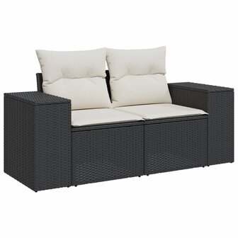 4-delige Loungeset met kussens poly rattan zwart