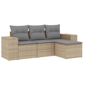 4-delige Loungeset met kussens poly rattan beige