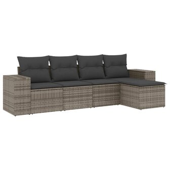 5-delige Loungeset met kussens poly rattan grijs