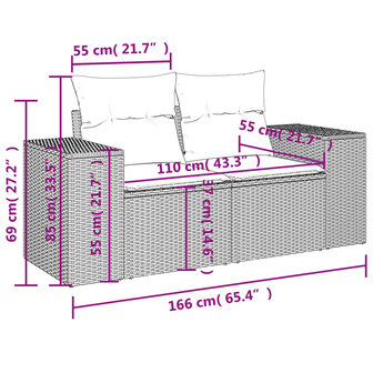 5-delige Loungeset met kussens poly rattan grijs