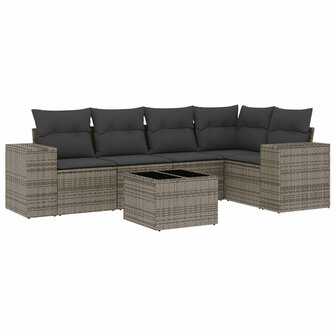 6-delige Loungeset met kussens poly rattan grijs