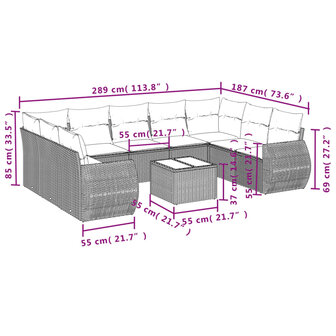 10-delige Loungeset met kussens poly rattan beige