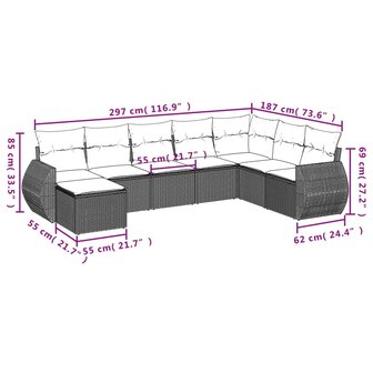 8-delige Loungeset met kussens poly rattan beige